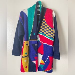La Uniquer Wool Geometric print Long sleeve Sweater cardigan